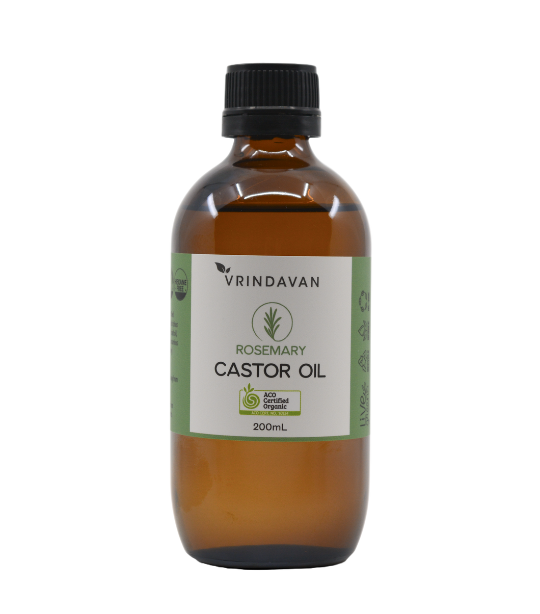 Rosemary Castor Oil  Certified Organic - 200mL Glass Bottle