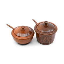 Load image into Gallery viewer, Vrindavan Coconut Wood Salt Box with Spoon – Small &amp; Large 🥥